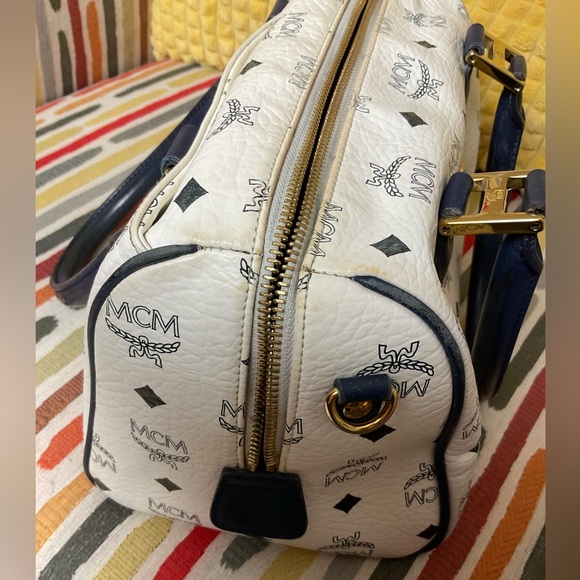 MCM Vintage White & Blue Monogram Visetos Boston Bag. Comes with COA. - Picture 12 of 13